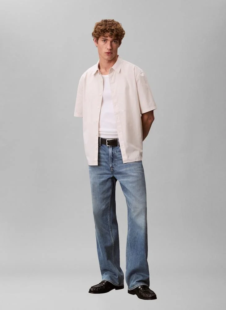 Calvin Klein Jeans White Sand Relaxed Boxy Poplin Short Sleeve Shirt for Men | Best Price UAE
